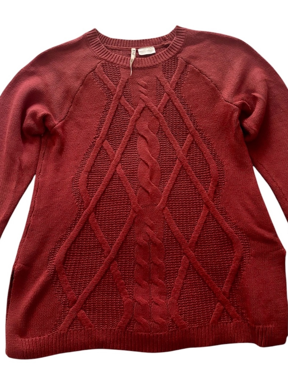 Leo & Nicole Cable Knit Crewneck Tunic Sweater, Brick Red, Excellent Condition